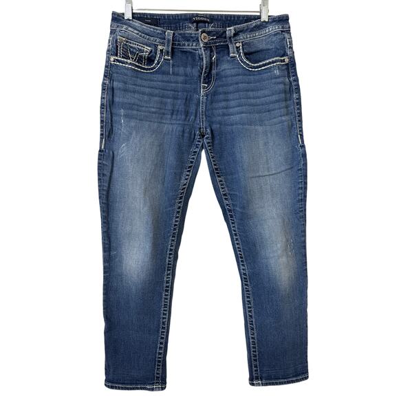 Vigoss Capri SZ 12 Length 25 Heritage Fit Embroidered Pockets Distressed Grunge - Picture 1 of 5